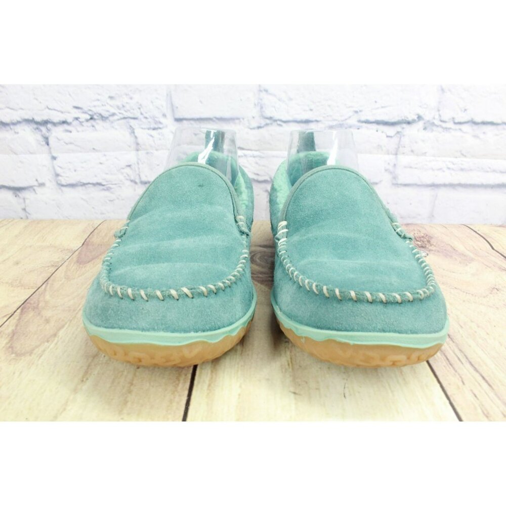 LL Bean Green Suede Slip-On Fleece Lined Mountain Moccasin Slippers Size 8 M - Picture 4 of 9